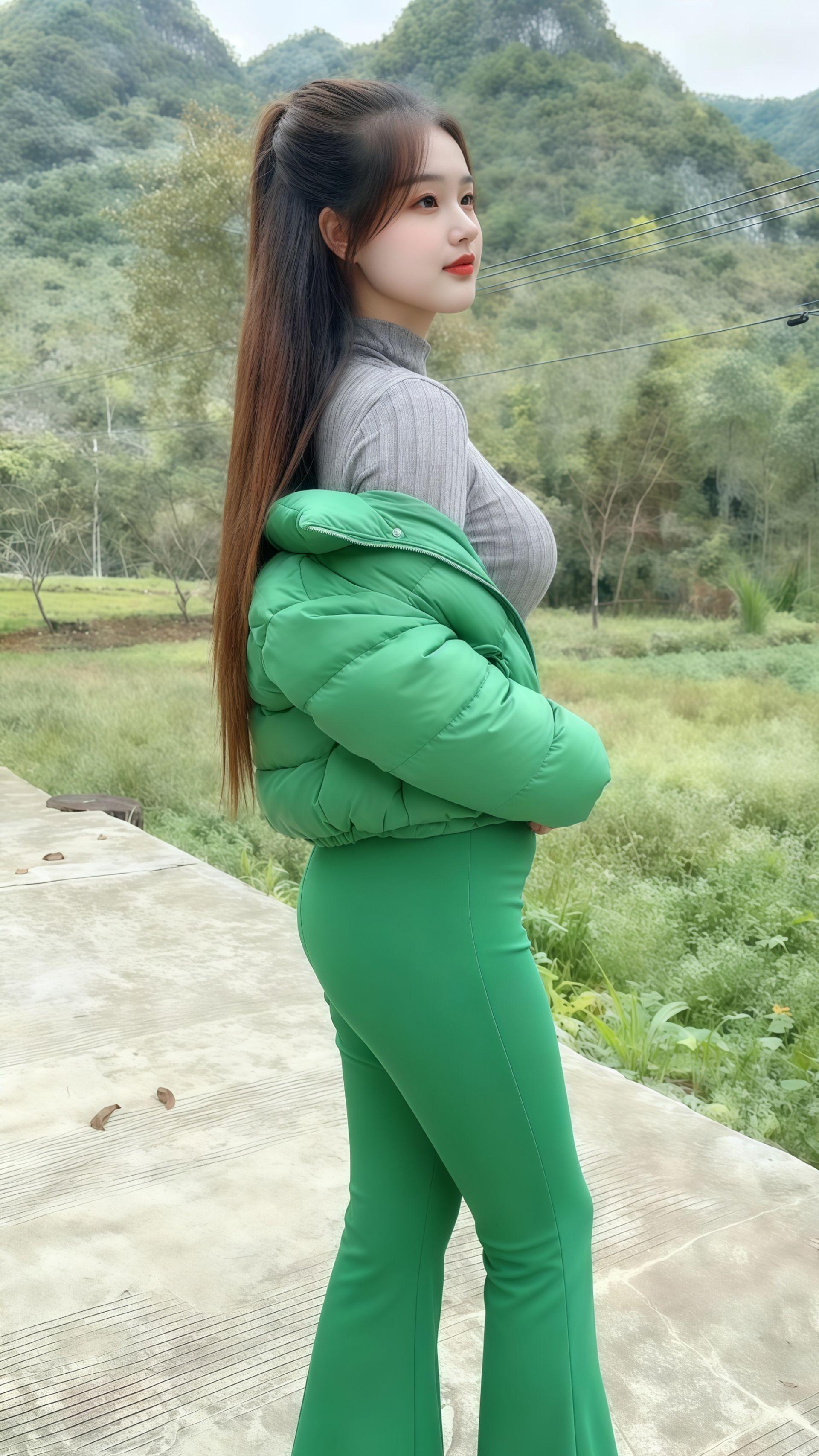 街拍小姐姐穿搭 女神范 好身材好气质 紧身牛仔裤 山里姑娘