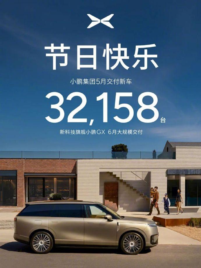 【小鹏集团：5 月交付新车 32158 辆，环比增长 4%】小鹏 5 月交付新车