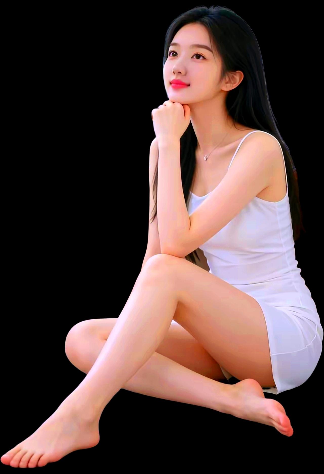 甜美少女风，白色连衣裙，黑发红唇，优雅姿态。有哪些女生日常好看的穿搭可以借鉴 白