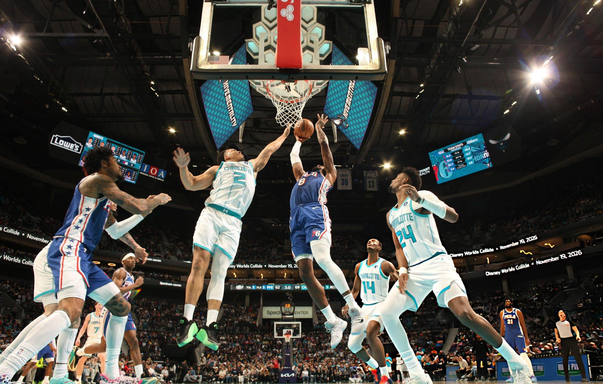 乔治&米勒！找了一圈唯一同框高清图～费城76人76人vs黄蜂PaulGeorge