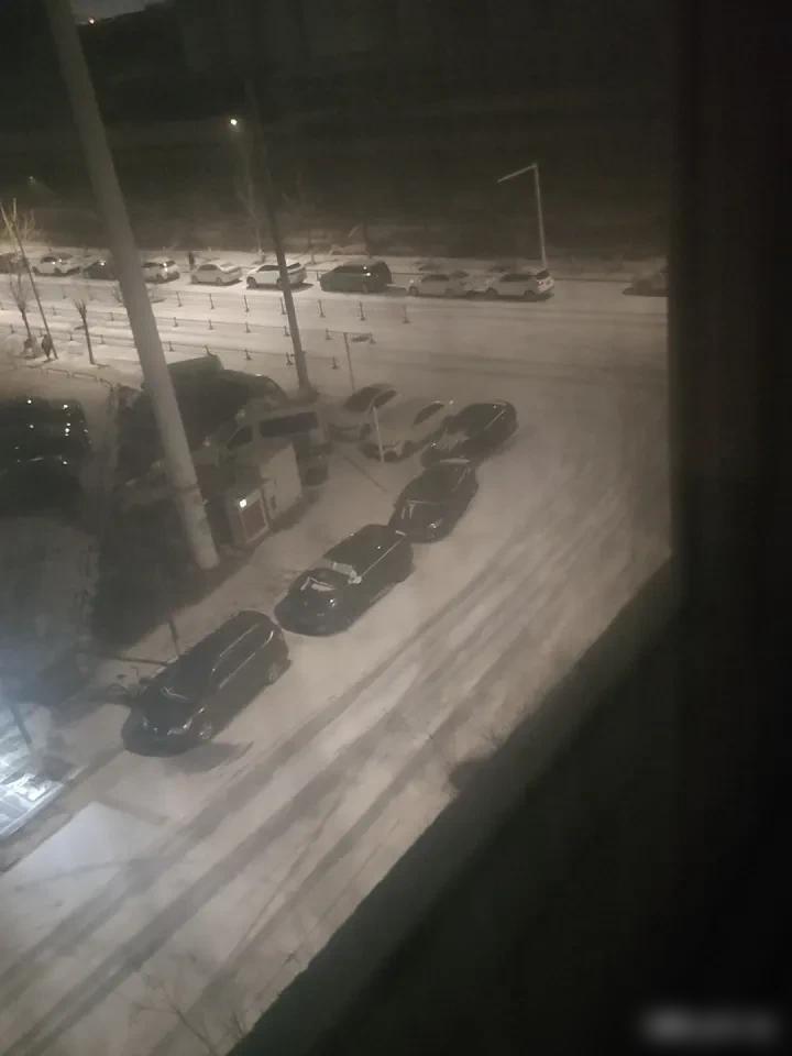 刚才起床，拉开窗帘一看，确实下雪了。

昨天网上全是“暴风雪要来了”的消息，孩子