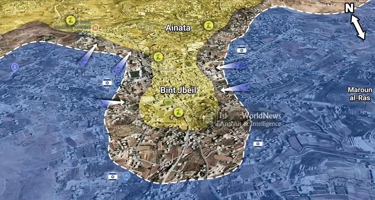 黎巴嫩南部的宾特朱拜勒虽然被以军三面包围，但是真主党仍然控制着宾特朱拜勒。

这