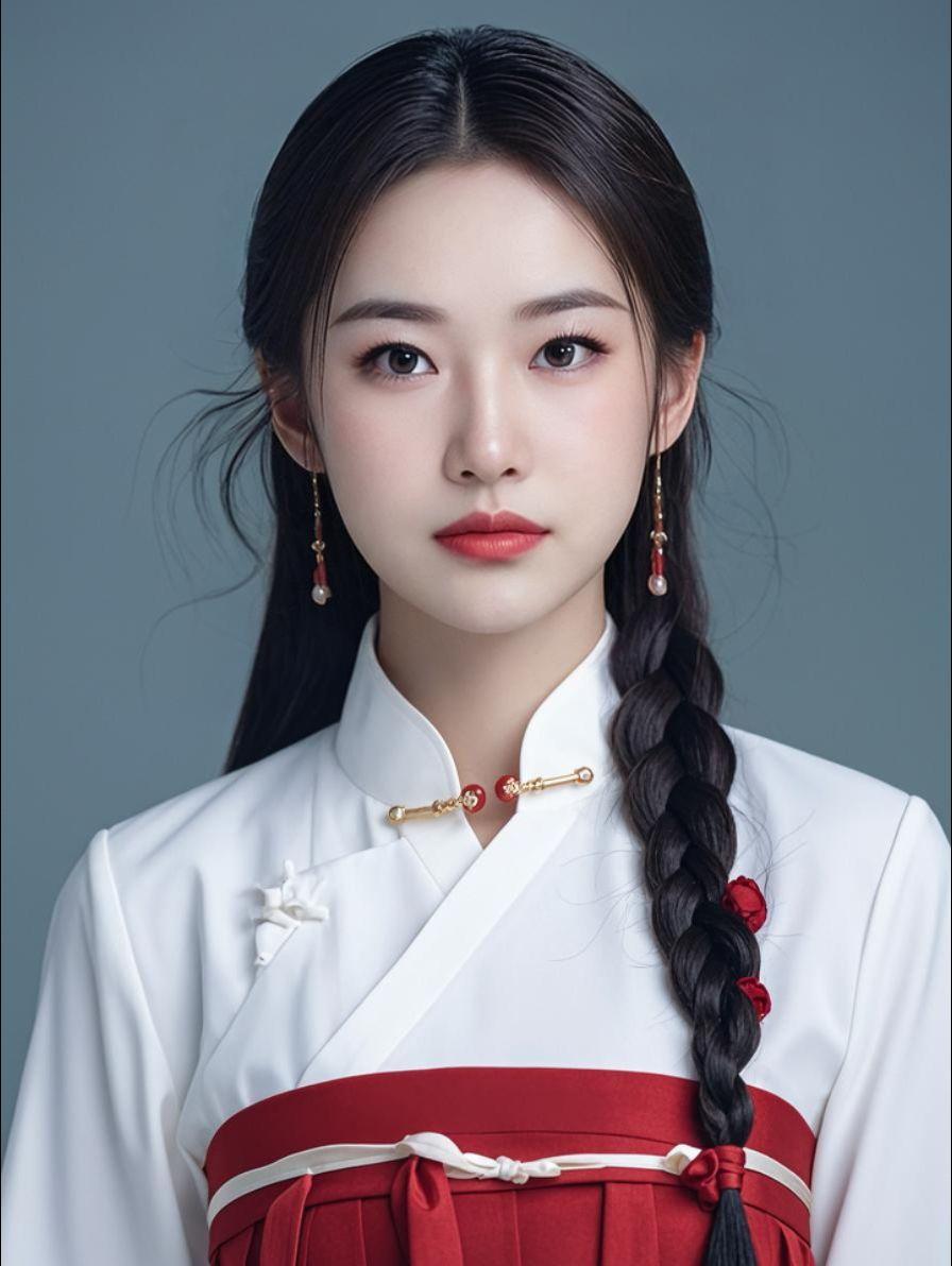 AI红裙编辫美