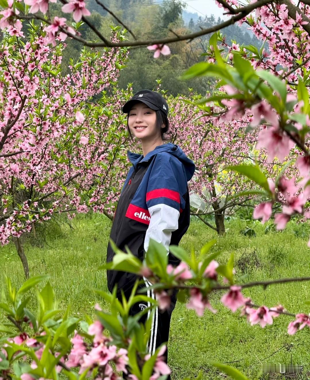 柳岩.在桃花盛开的果园