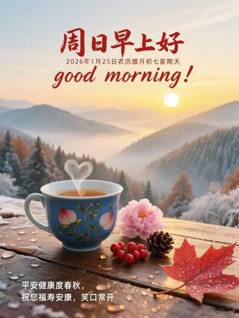 生活手记周日早上好！🌞清晨虽寒，问候暖心，牵挂常在，祝福满满，天冷多添衣，照顾