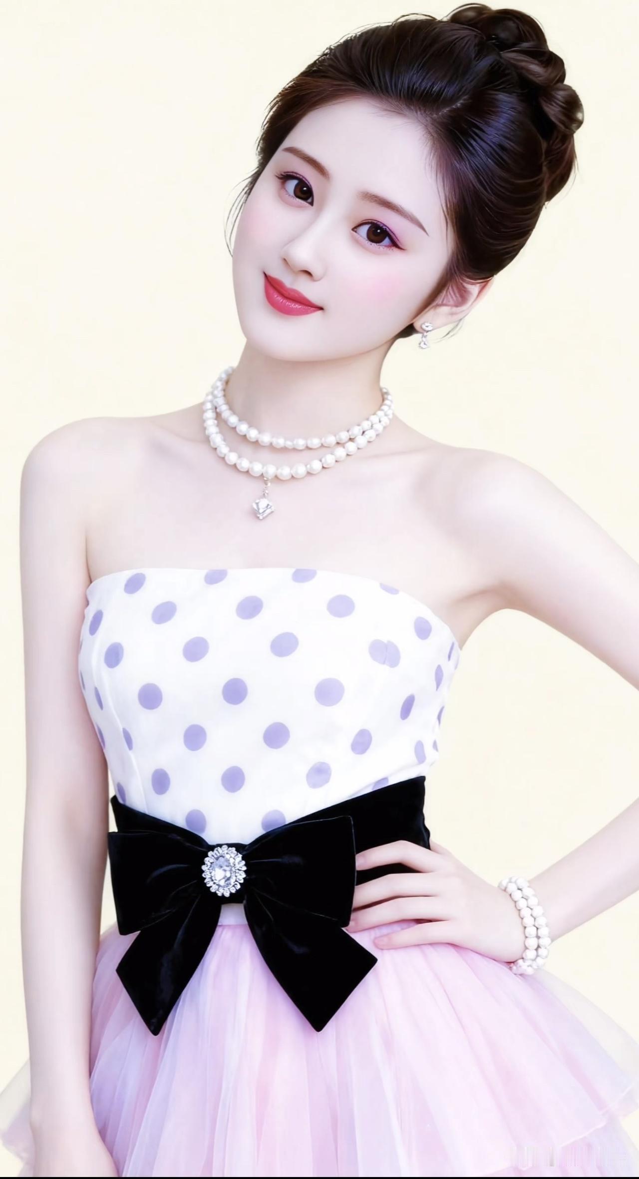 优雅甜美的公主风穿搭，珍珠项链与蝴蝶结的完美搭配，尽显少女心！💖✨蓝色蝴蝶结穿