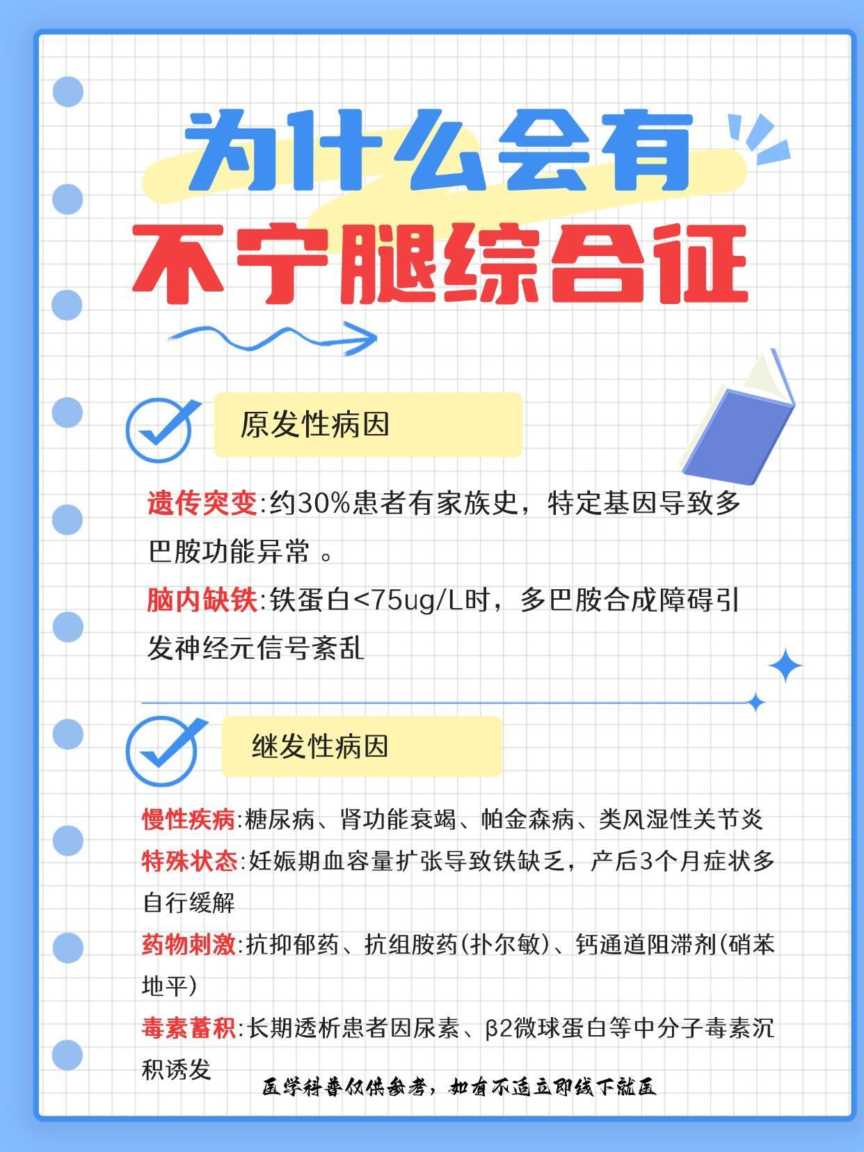 22岁女生患不宁腿综合征不宁腿综合征，也叫不安腿综合征，是一种神经系统疾病，俗称