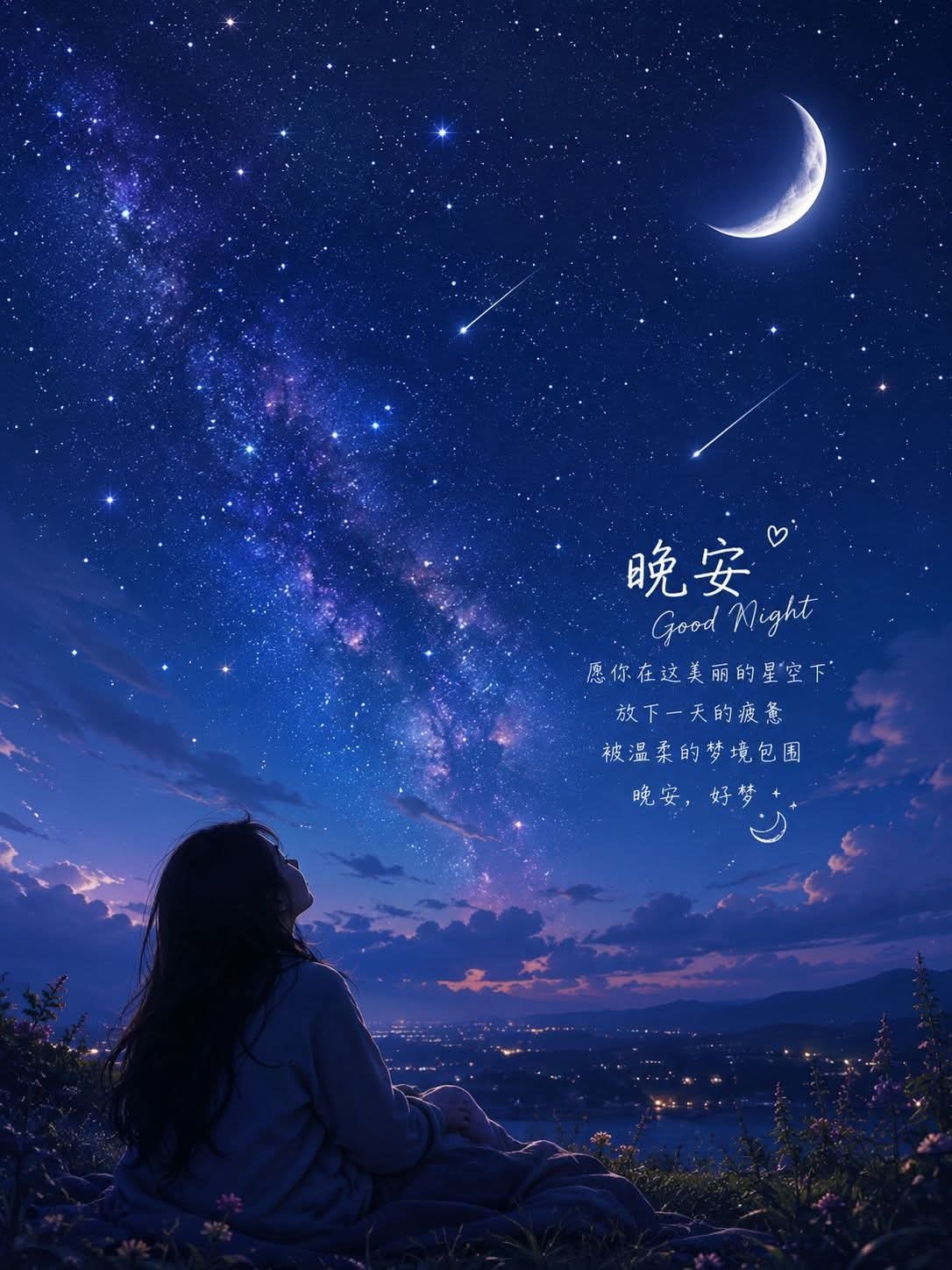 晚安💤 Good Night 🌙愿你在这美丽的星空下放下一天的疲惫被温柔的梦