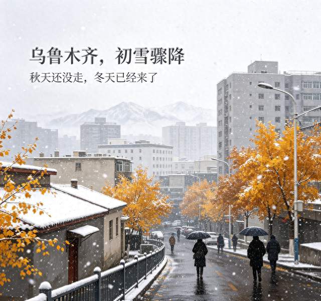 乌鲁木齐初雪骤降：一半秋黄，一半冬白
