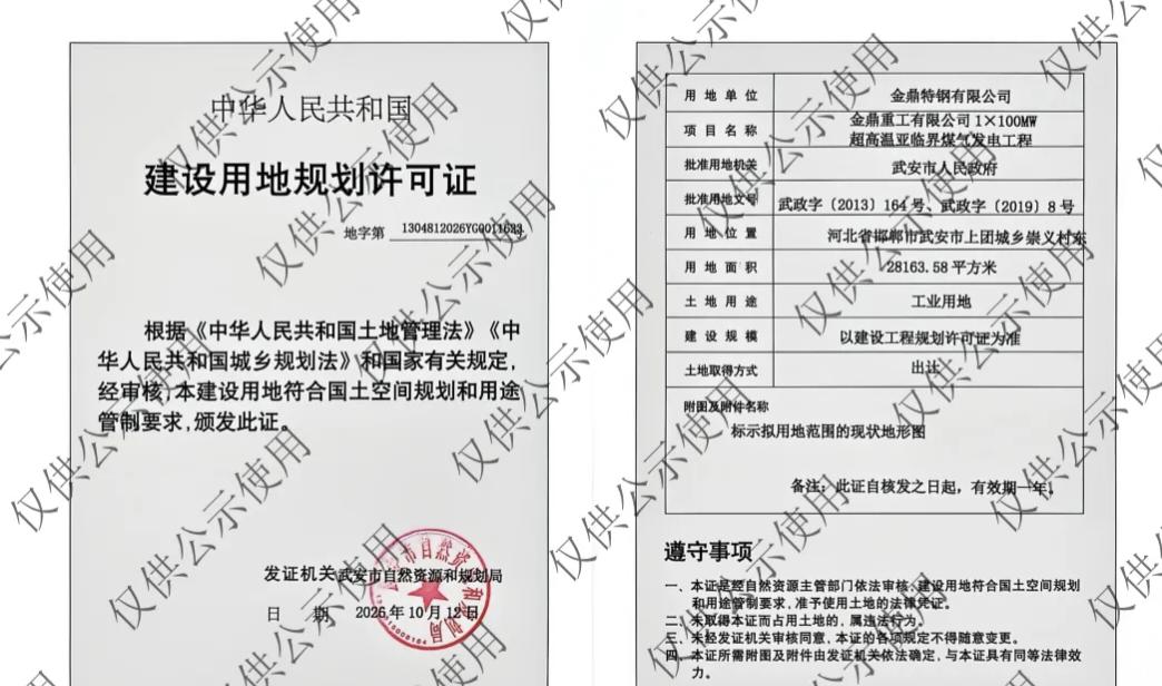 武安最新公示！金鼎重工配套发电项目正在征求意见
 金鼎重工1×100MW煤气发电