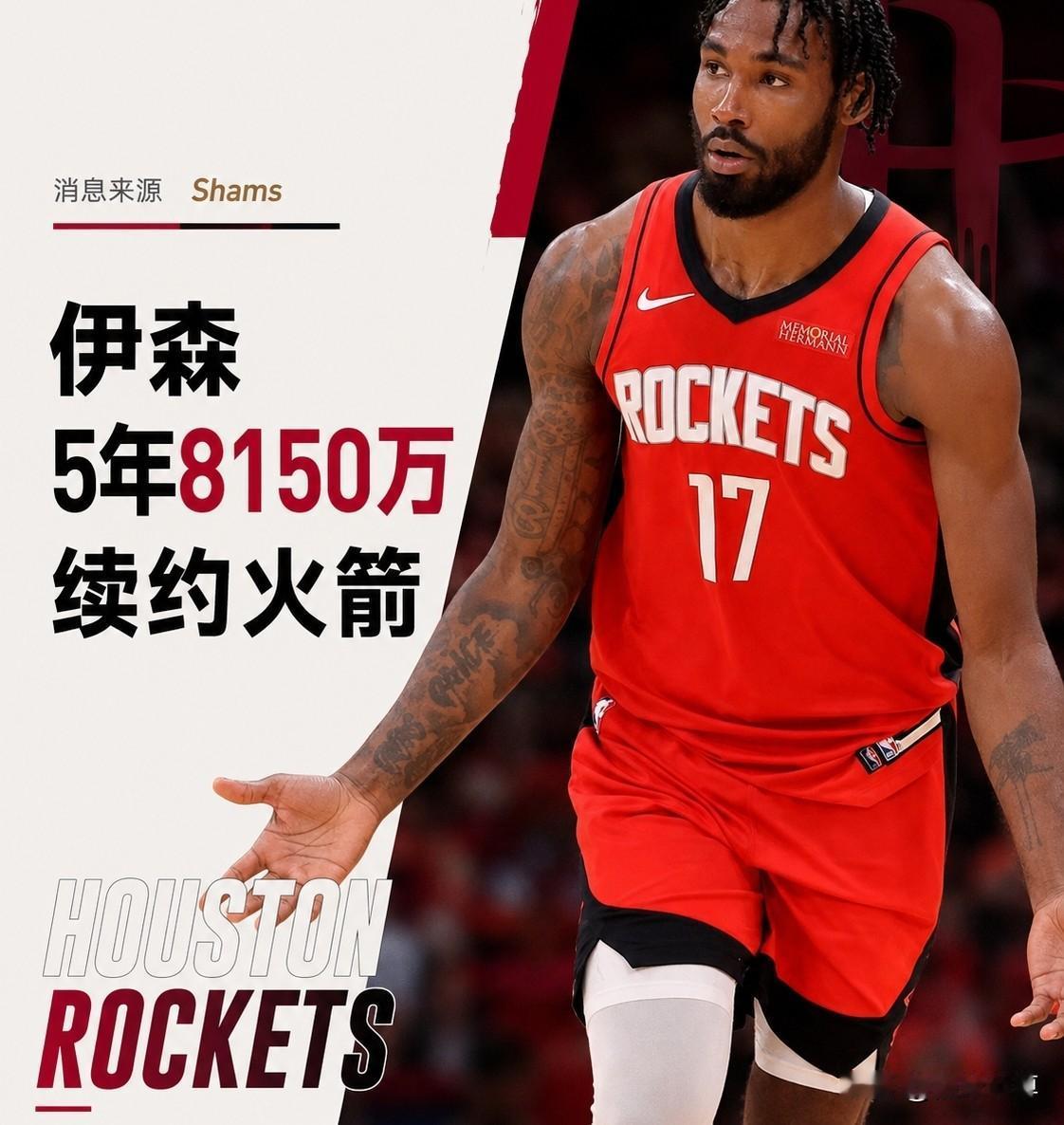 一年打掉了2000万合同，伊森5年8150万美元续约火箭！

据NBA记者报道，