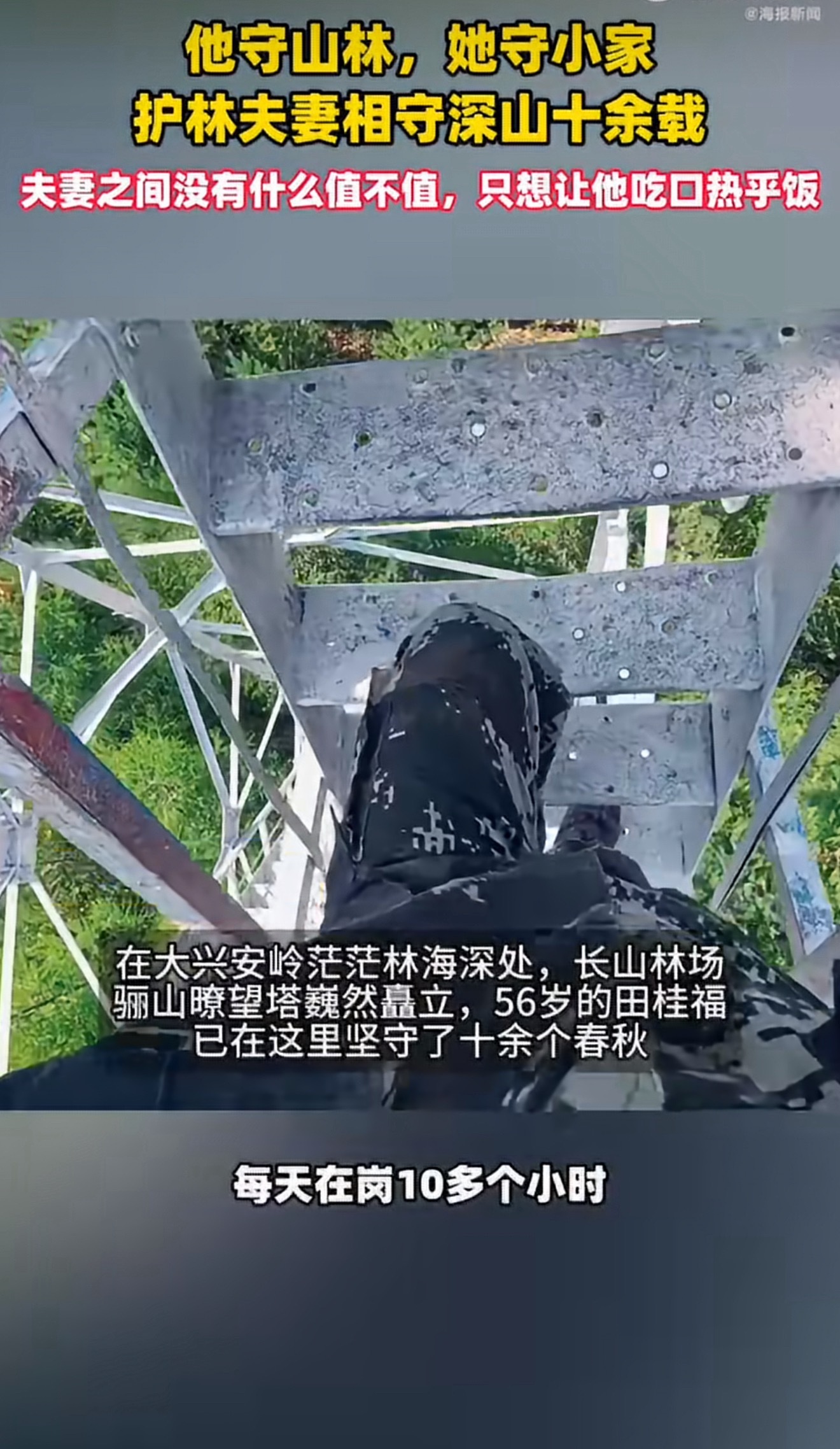 妻子退休后进山陪丈夫守林12年告别城市安逸生活，妻子退休奔赴深山陪伴护林的丈夫。