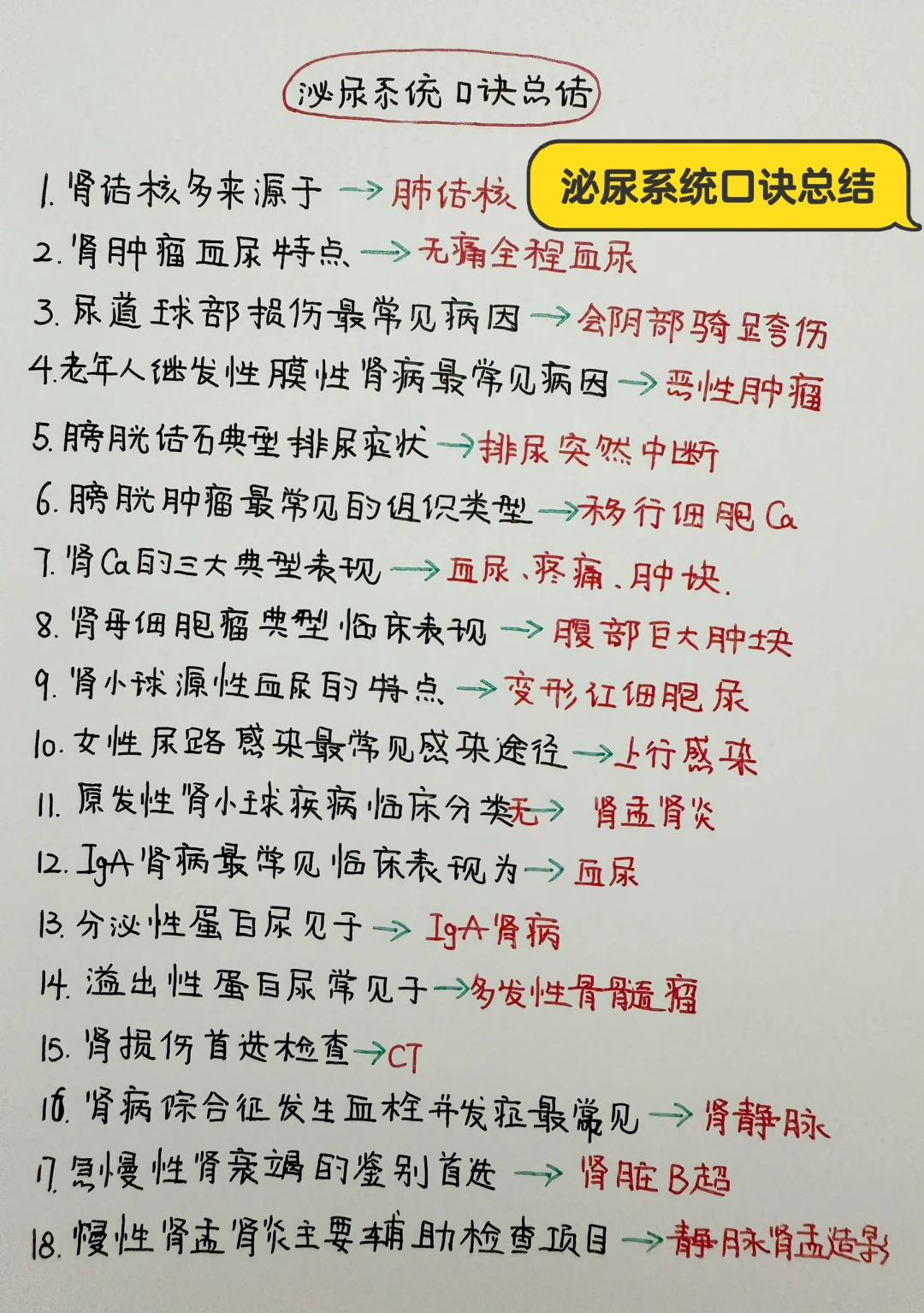 今日学习打卡——泌尿系统口诀总结