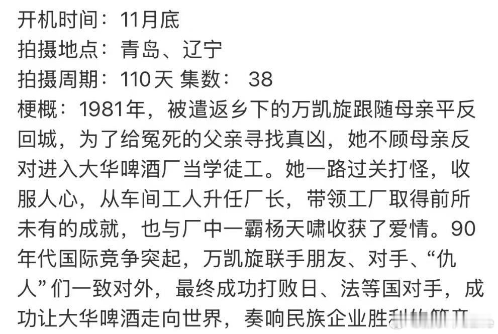 杨幂白宇二搭出演时代创业剧大醉凯旋 ，兼职：杨晓培，导演：林妍，预计11月开机，