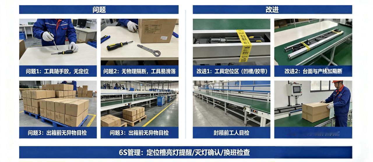 货到客户手里，开箱发现螺丝刀。品质和生产吵了一整天，最后发现是工位上的工具滑进了
