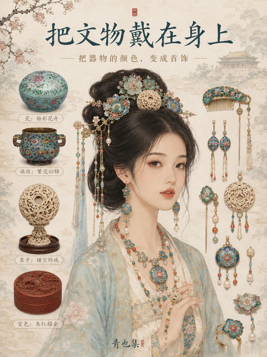 原来古人的工艺这么美忍不住想戴在身上这次把粉彩花卉、掐丝珐琅、朱漆描金与镂雕纹样