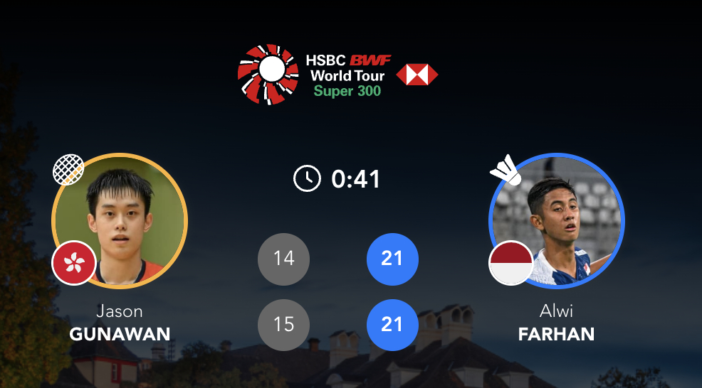 法汉🇮🇩 21-14、21-15 🇭🇰吴英伦半决赛对手：李诗沣🇨🇳 