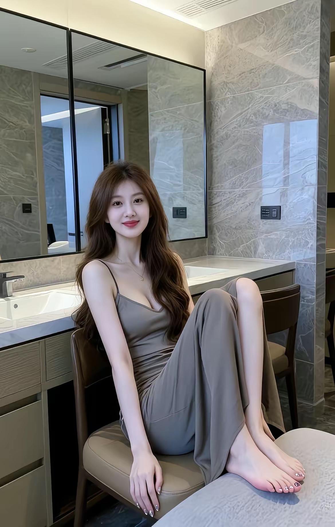 镜中人影，笑语盈盈。