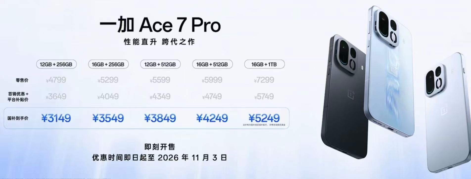 一加 Ace 7 系列 的价格来了 大内存版本还是很良心的 ​​​