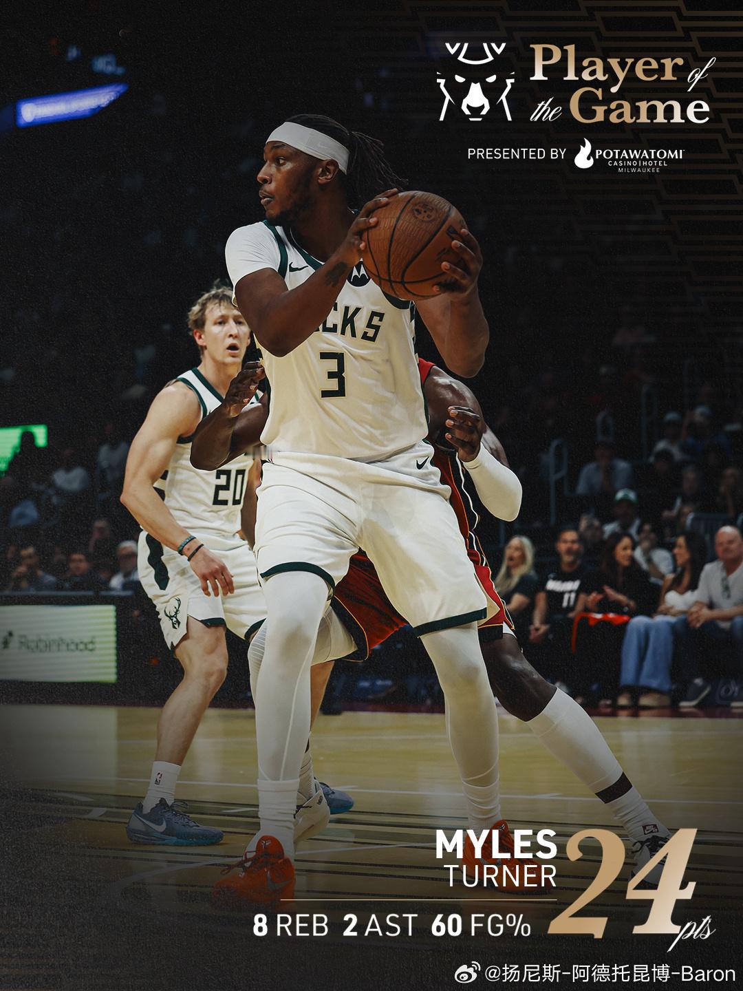 雄鹿以103-106不敌热火！雄鹿球员莱恩-罗林斯出战41分钟，24投11中，其