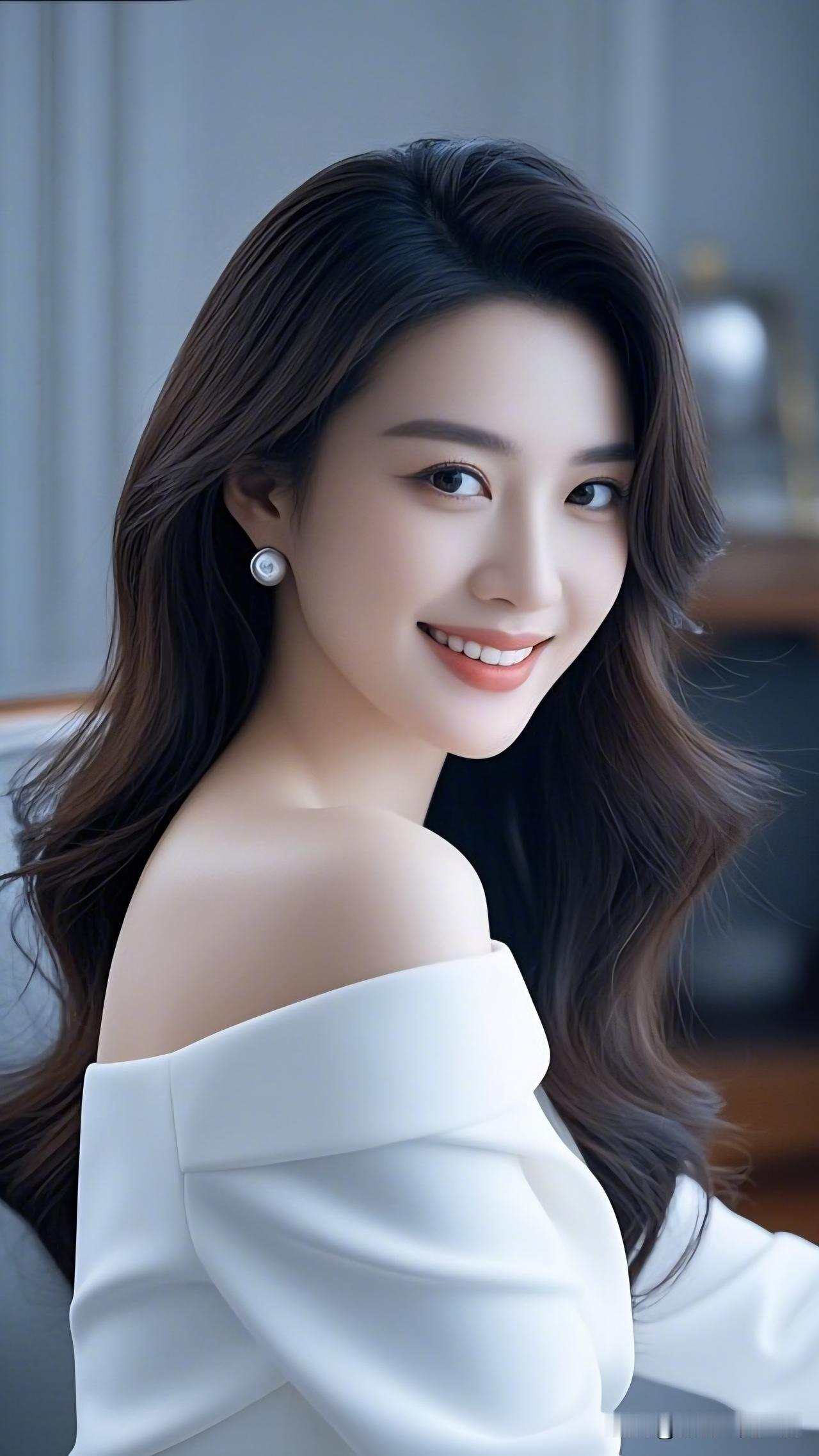 温柔甜美的白裙女孩，微笑中散发着优雅与自信。爱笑的女人魅力十足，你觉得呢