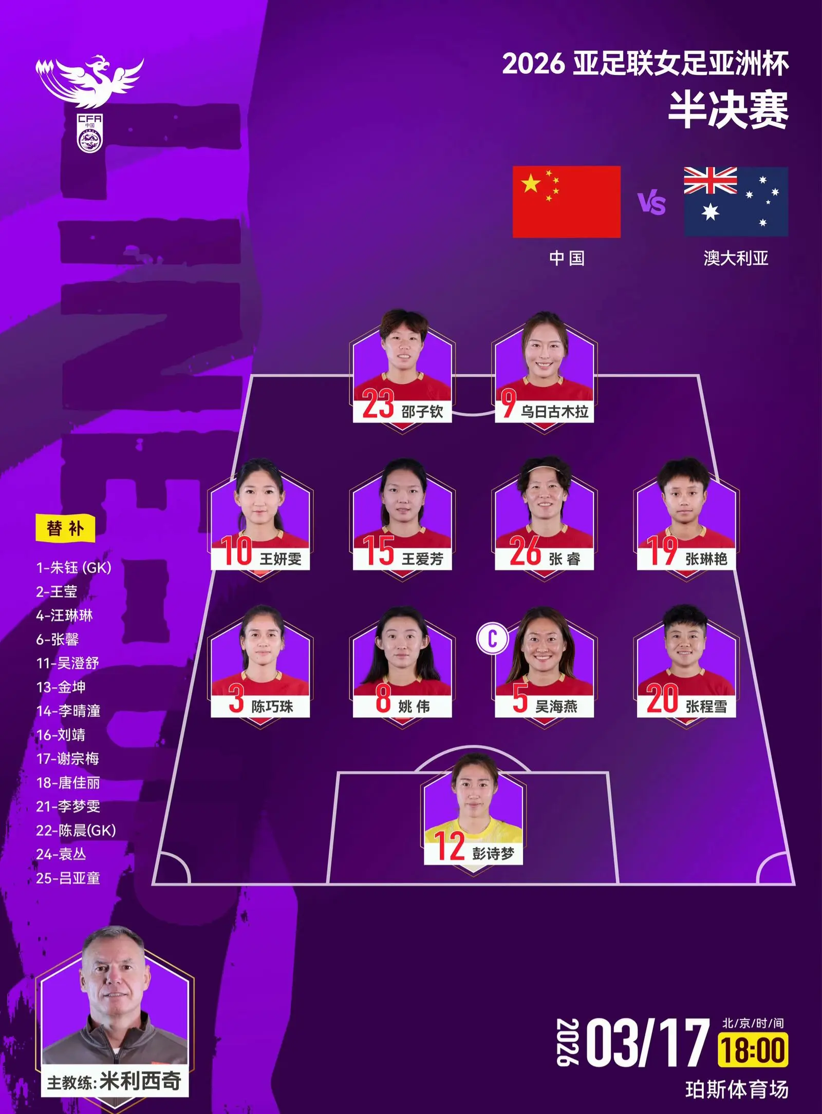 我评论了 的作品： 2026亚足联女足亚洲杯半决赛，中国队VS澳大利亚...