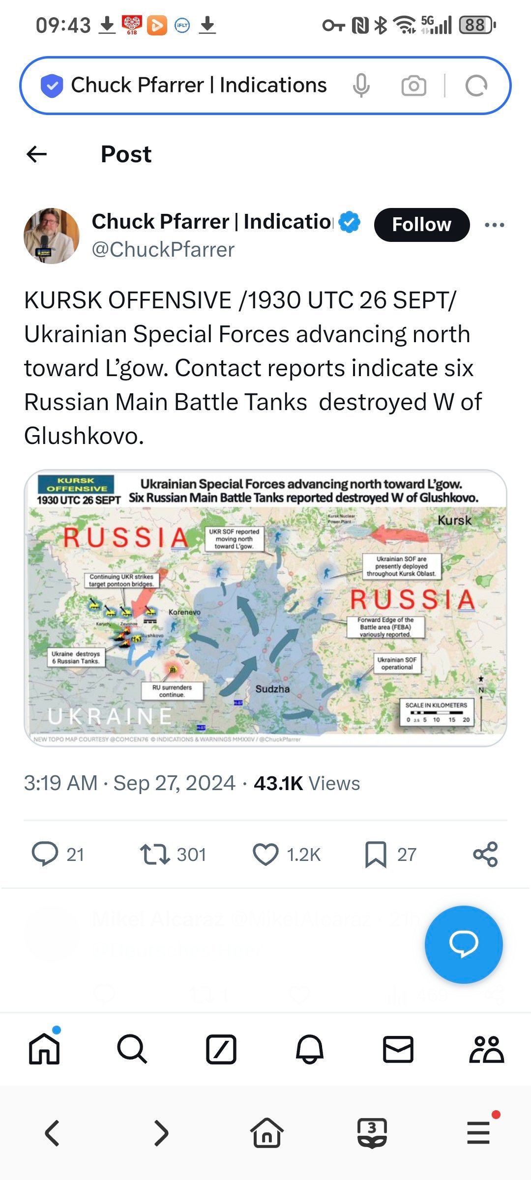 乌军在库尔斯克的攻势/世界协调时 9 月 26 日 19 时 30 分：乌克兰特