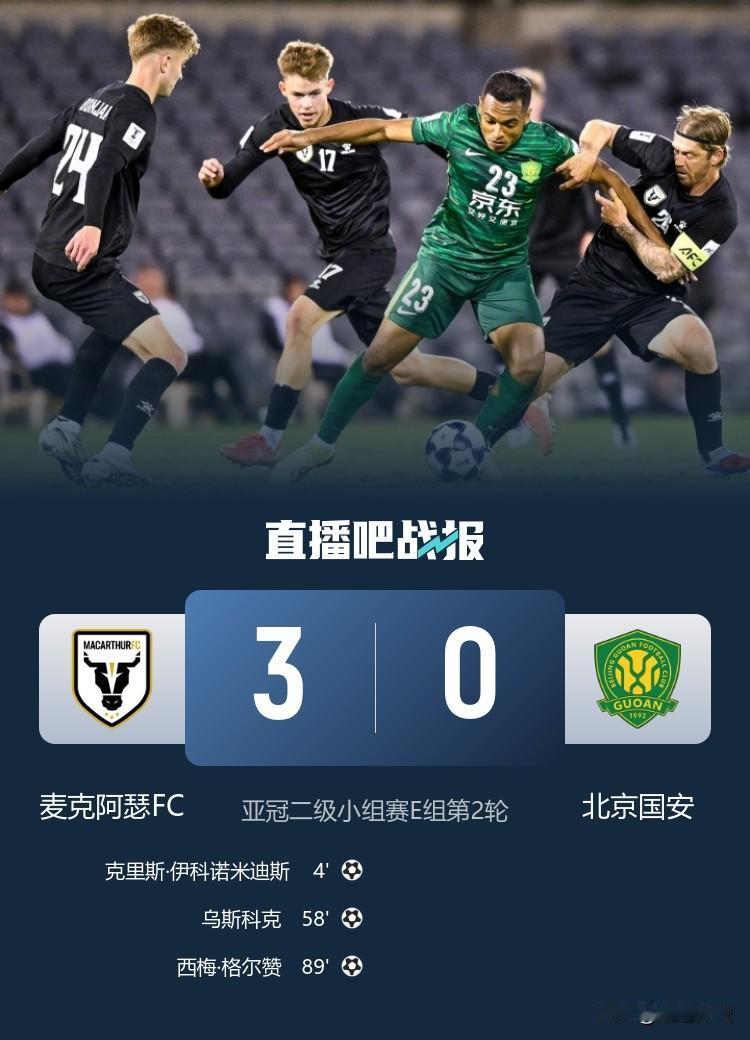 丢人丢分！北京国安亚冠赛场0：3不敌麦克阿瑟FC！亚冠赛场已经是六场不胜！小组仅