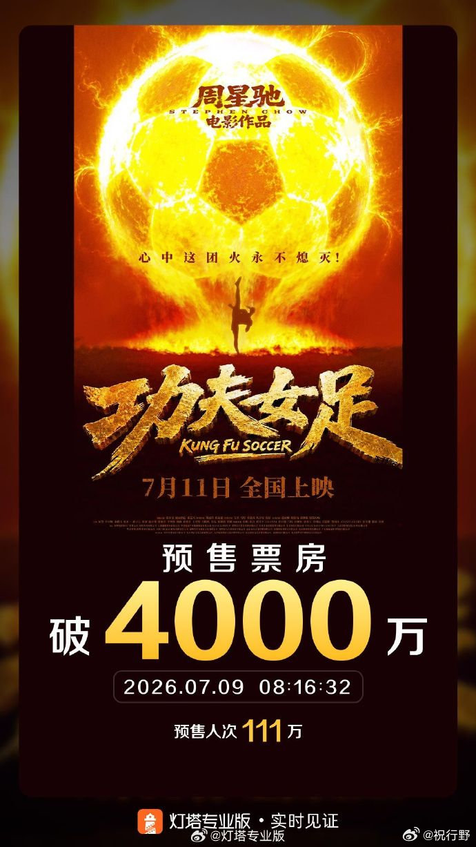 【迪丽热巴新作预售票房一路狂飙】迪丽热巴功夫女足上映倒计时7月9日，据数据，主演