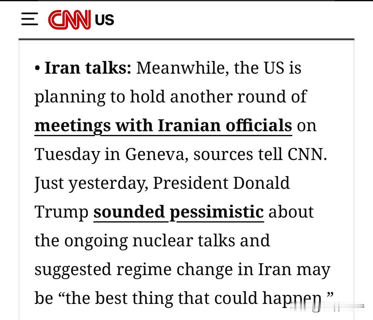 美伊谈判将再次举行，但谈不成的概率很高。有消息人士告诉CNN记者，美国计划周二在