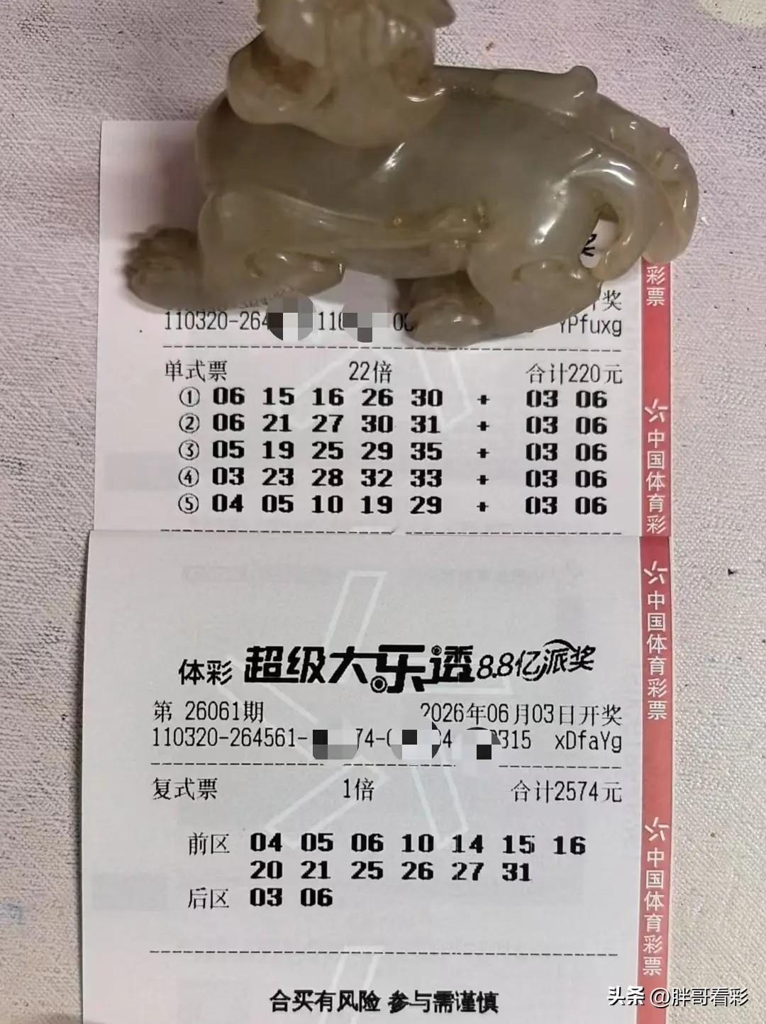 太巧了吧？我刚把后区03 06舍弃了，没想到，貔貅哥后区都是梭哈03 06。看来