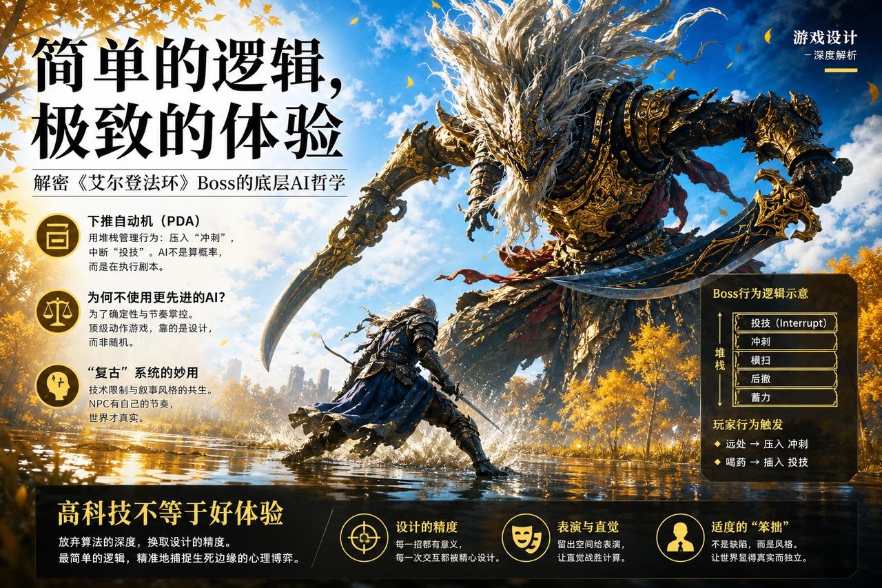 【艾尔登法环：顶级受苦背后的“低级”AI】

很多人以为《艾尔登法环》里那些变态