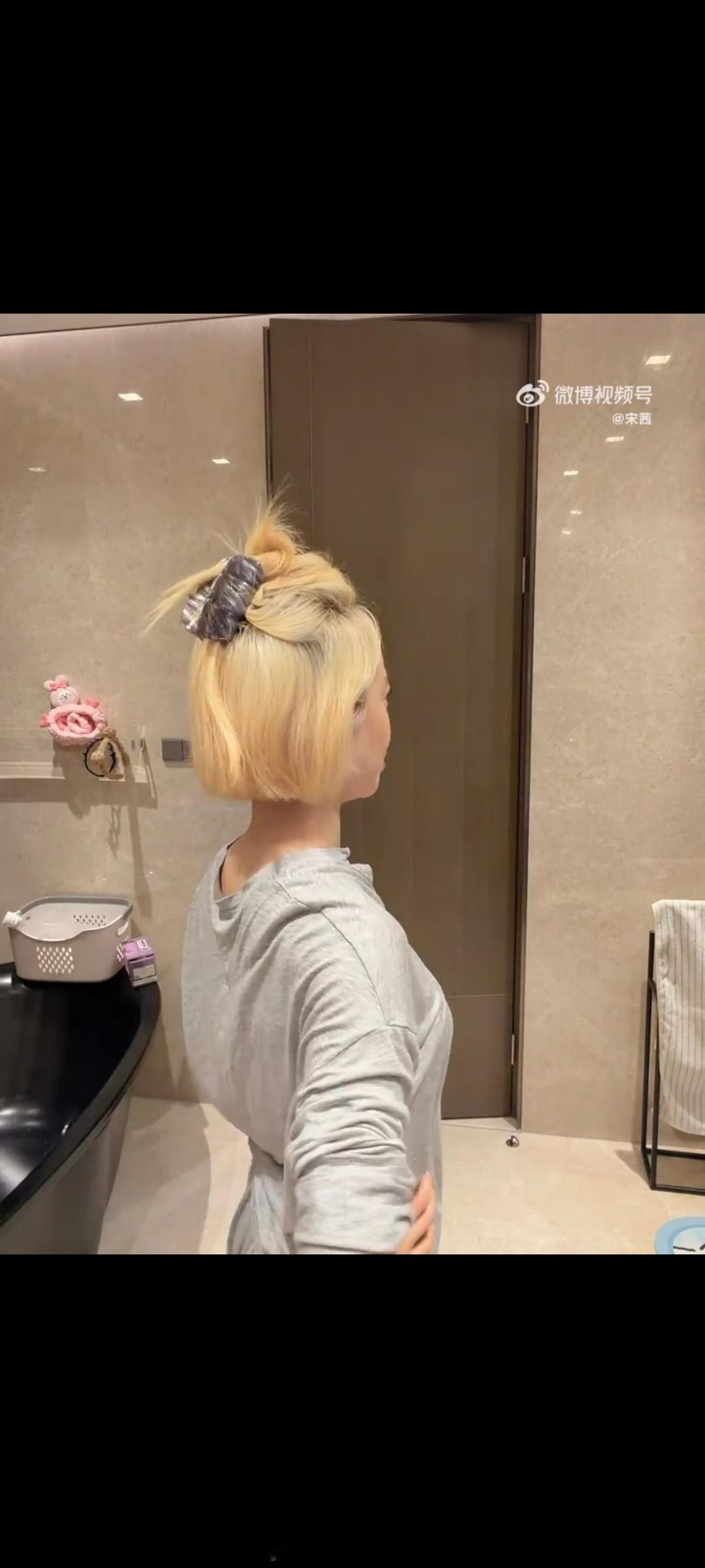 宋茜扎发教程一看就会一学就废，用微湿手搓揉发丝增加纹理，适配"洗后第二天微炸毛发