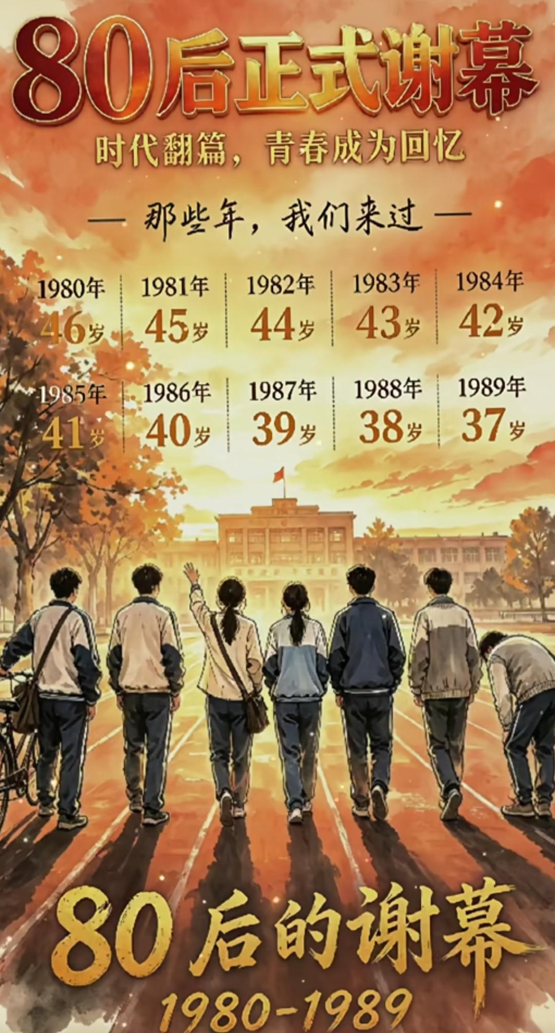 80后这个年代的人，已经过完2字开头人生最无忧无畏的年纪，正处于37–46岁，从