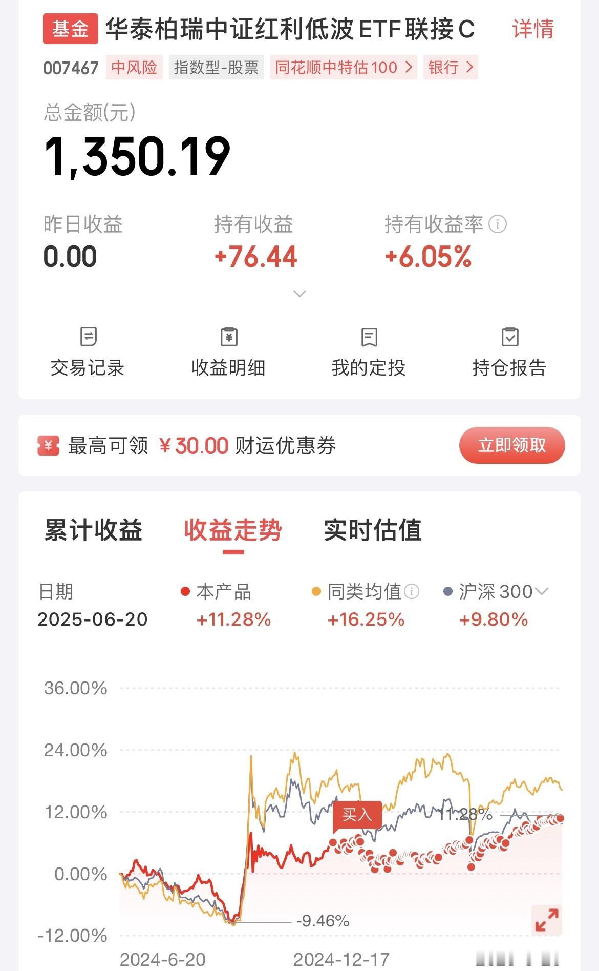 每天投入10元，买入中证红利低波指数，很多人说我这点钱折腾一年也没多少，但我也是