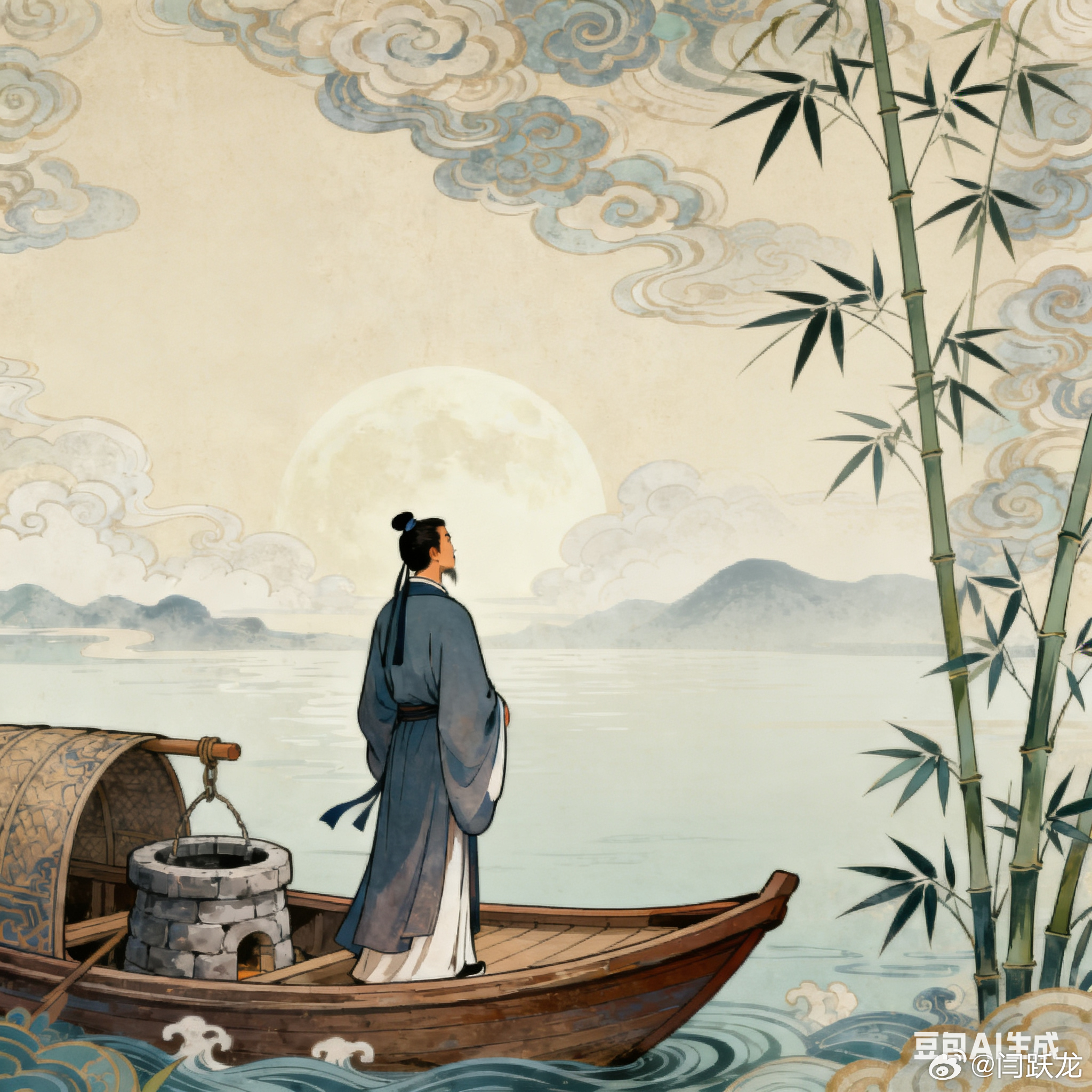 一别都门三改火，天涯踏尽红尘。依然一笑作春温。无波真古井，有节是秋筠。惆怅孤帆连