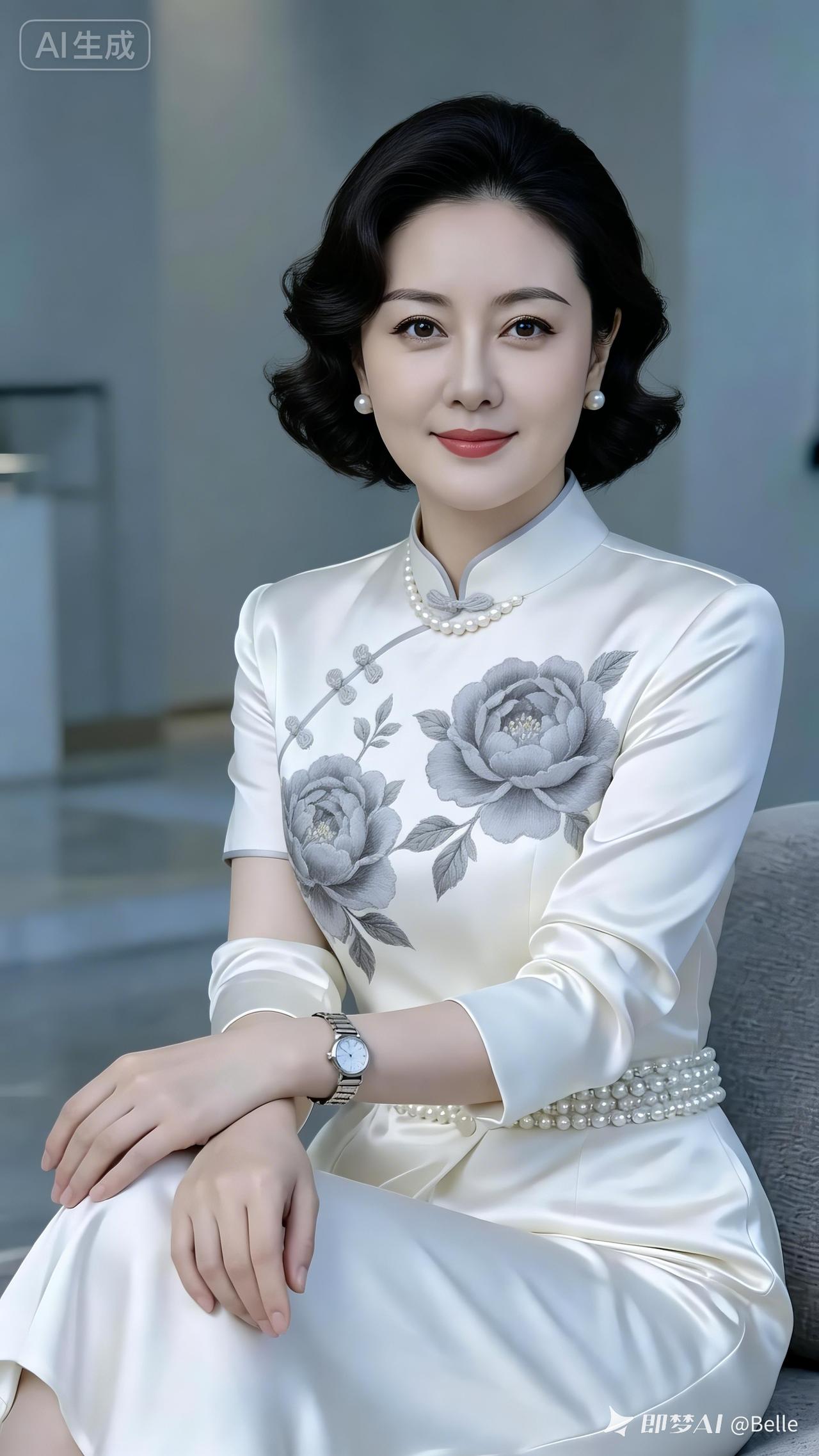 优雅气质，白衣红唇，尽显东方韵味。