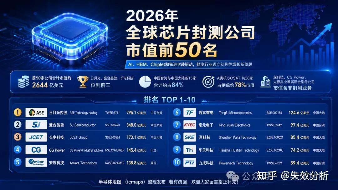 2026全球芯片封测公司前50名
伴随着 AI 芯片、HBM、Chiplet 技