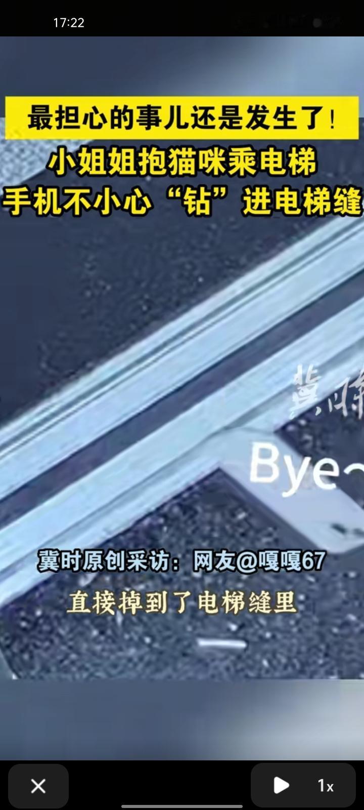 12月1日，广东东莞。04年女子抱着猫咪乘电梯，手机不慎滑落“钻”进电梯缝，女子