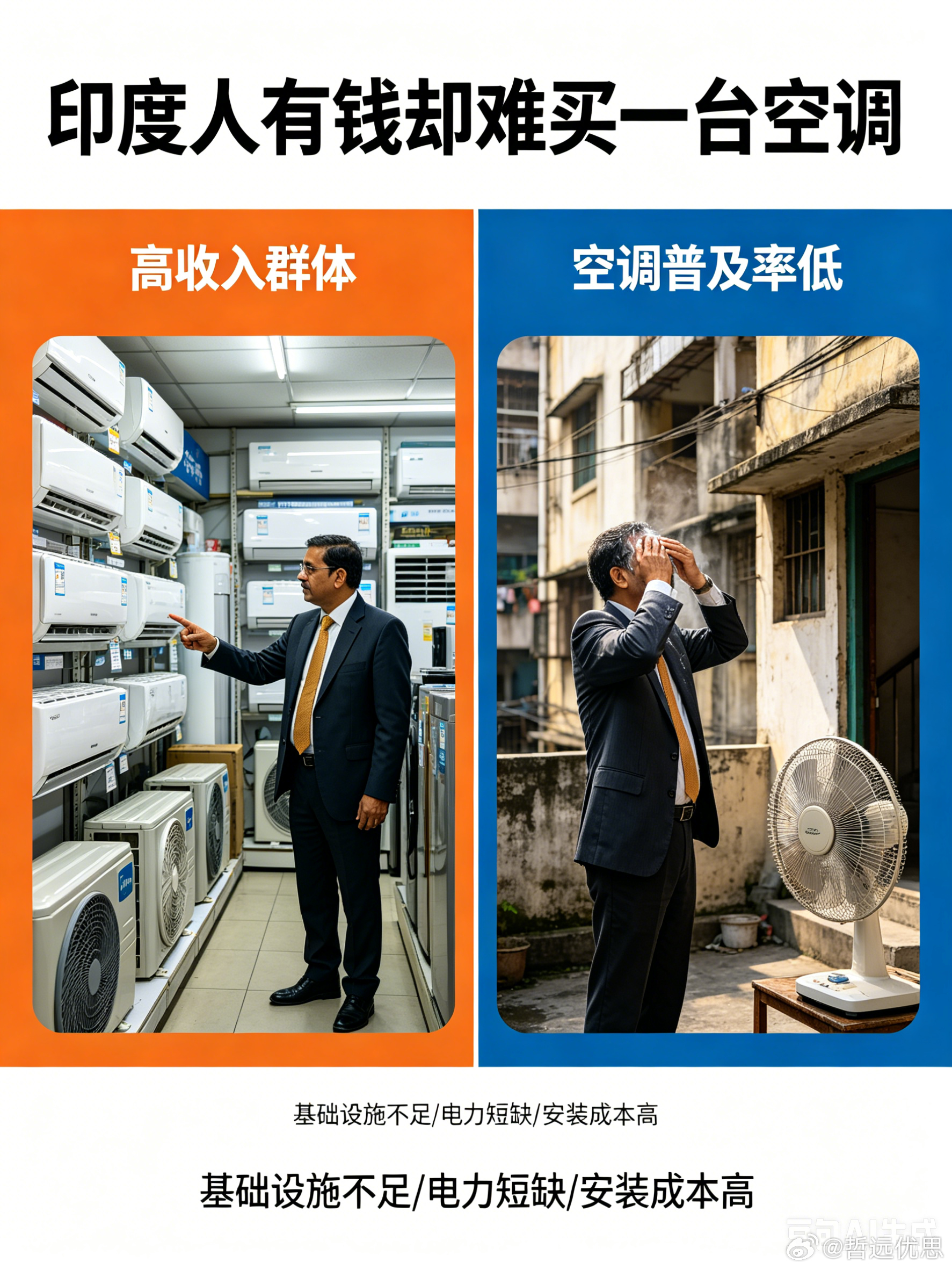印度人有钱却难买一台空调在50℃的极端高温下，空调在印度却成了大多数人遥不可及的