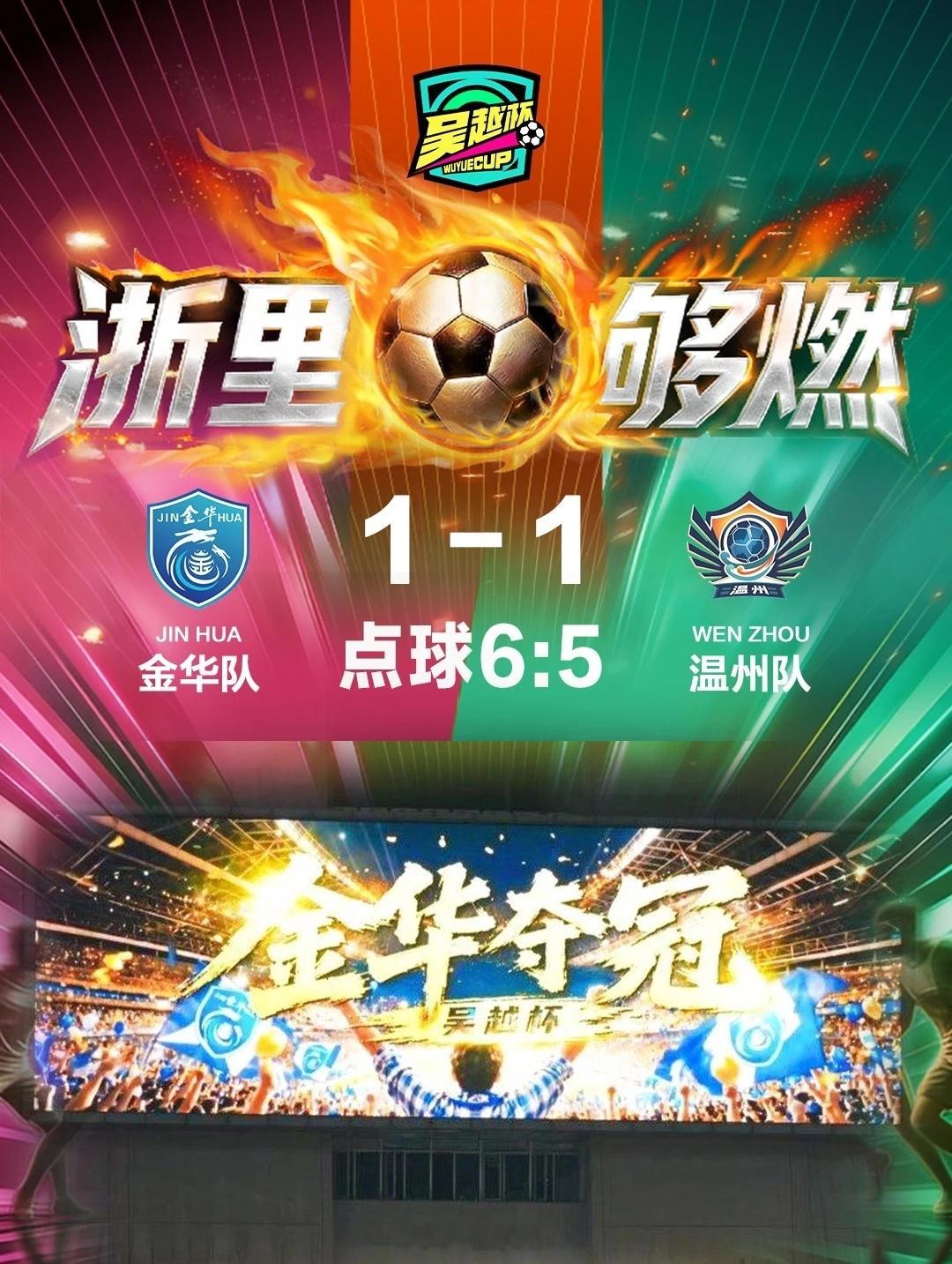 金华今天，杭州黄龙体育中心“吴越杯”决赛，金华队战胜温州队捧起首届“吴越杯”冠军