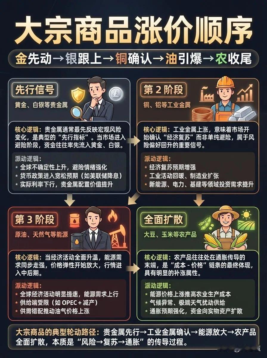大宗商品涨价的底层逻辑与轮动顺序大宗商品价格上涨并非无序蔓延，而是遵循清晰的避险