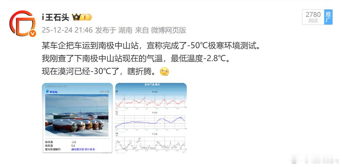 有必要解释一下。我在21:46分发了一条南极中山站测试的内容，没有提品牌，浏览量