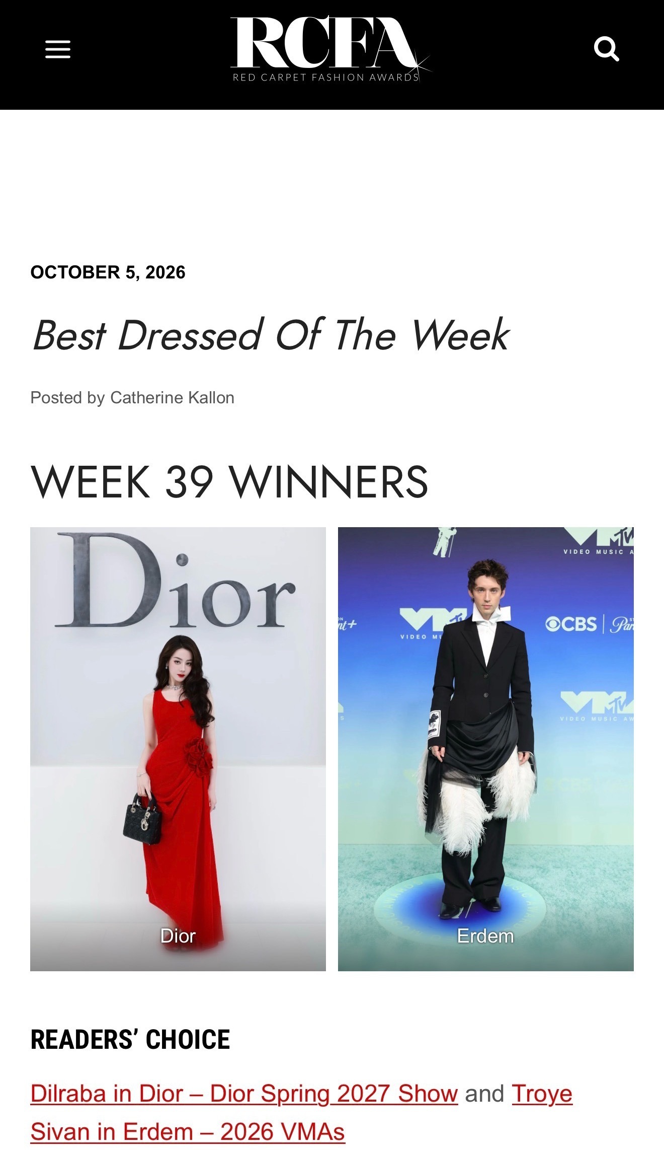 RCFA上周最佳着装来了！🔥迪丽热巴为读者选择榜单第一！真全球出圈！👏 ​​