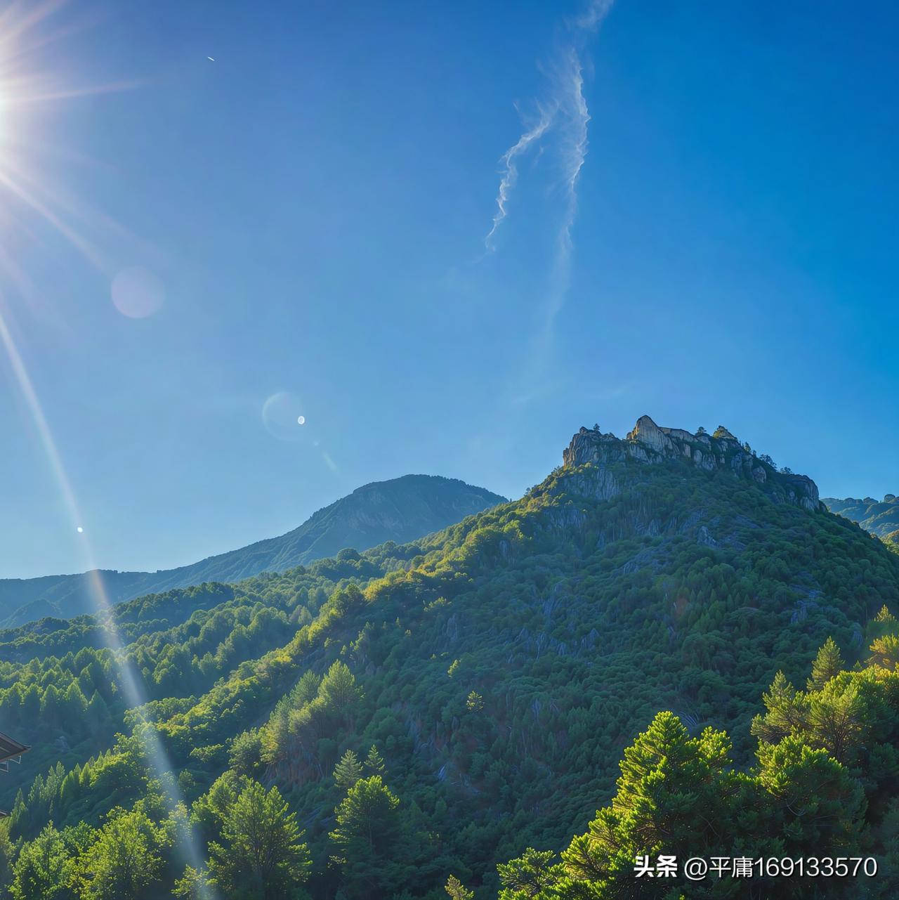 上周六爬近郊那座海拔620米的野山，爬到半山腰歇脚的时候，刚好撞见阳光整铺在对面