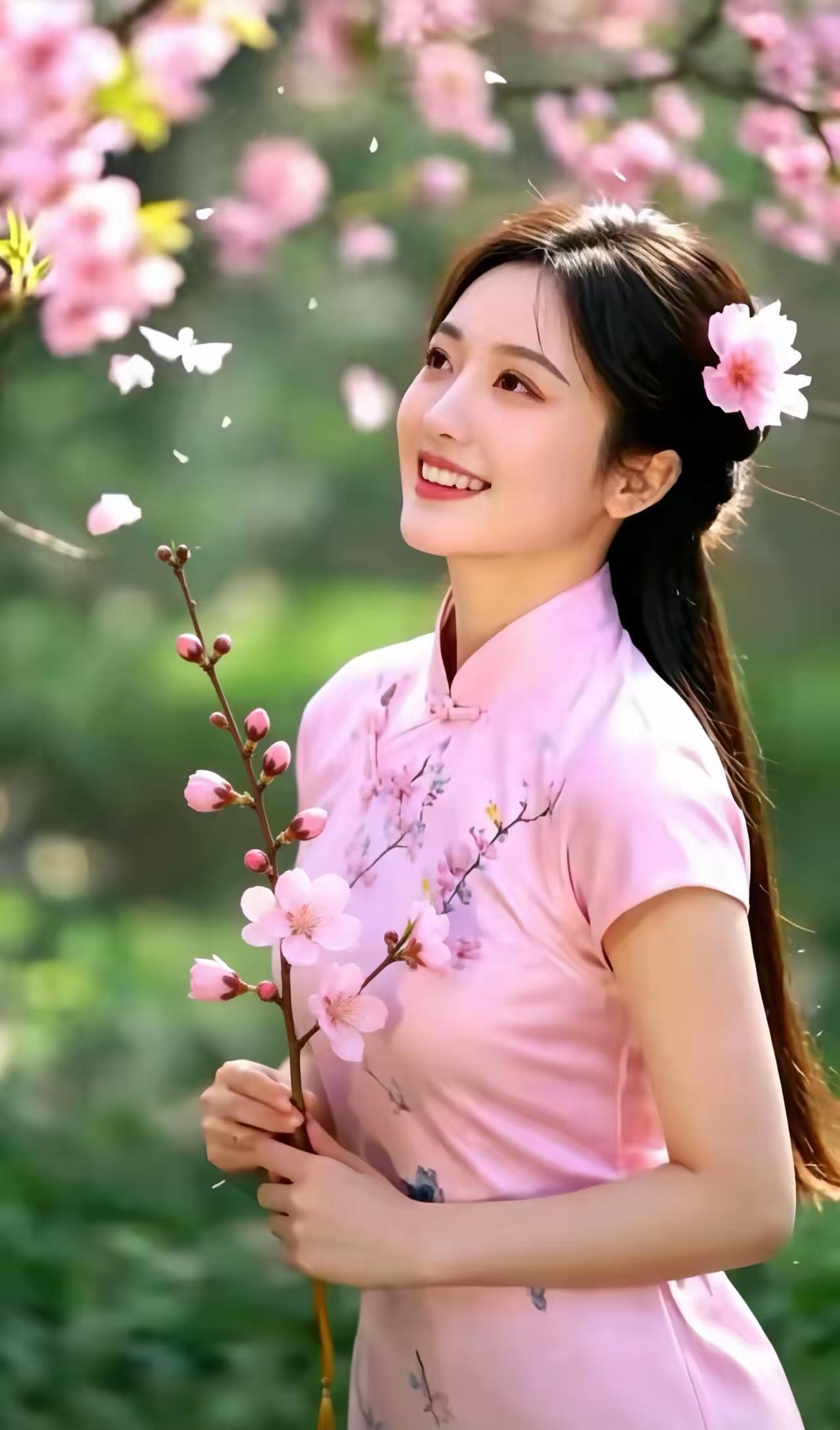 清江引·凝韵芳姿
霞衣曳轻含笑意，
静若芙蕖丽。
明眸漾流光，
黛眉添幽致。
风