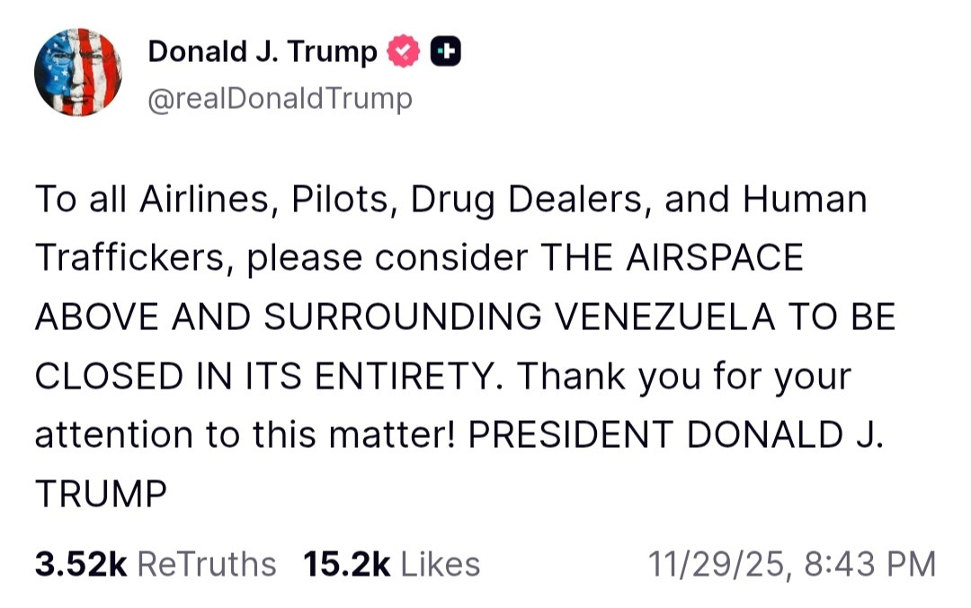 🔻特朗普宣布“关闭委内瑞拉领空”，但措辞并不十分肯定和强烈。热点现场海外新鲜事