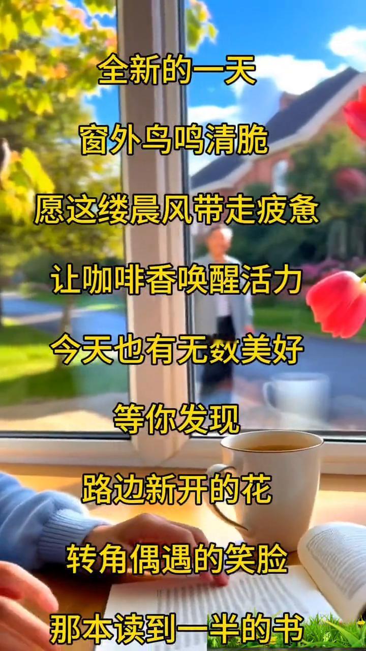 全新的一天，窗外鸟鸣清脆，愿这缕晨风带走疲惫，让咖啡香唤醒活力。今天也有无数美好