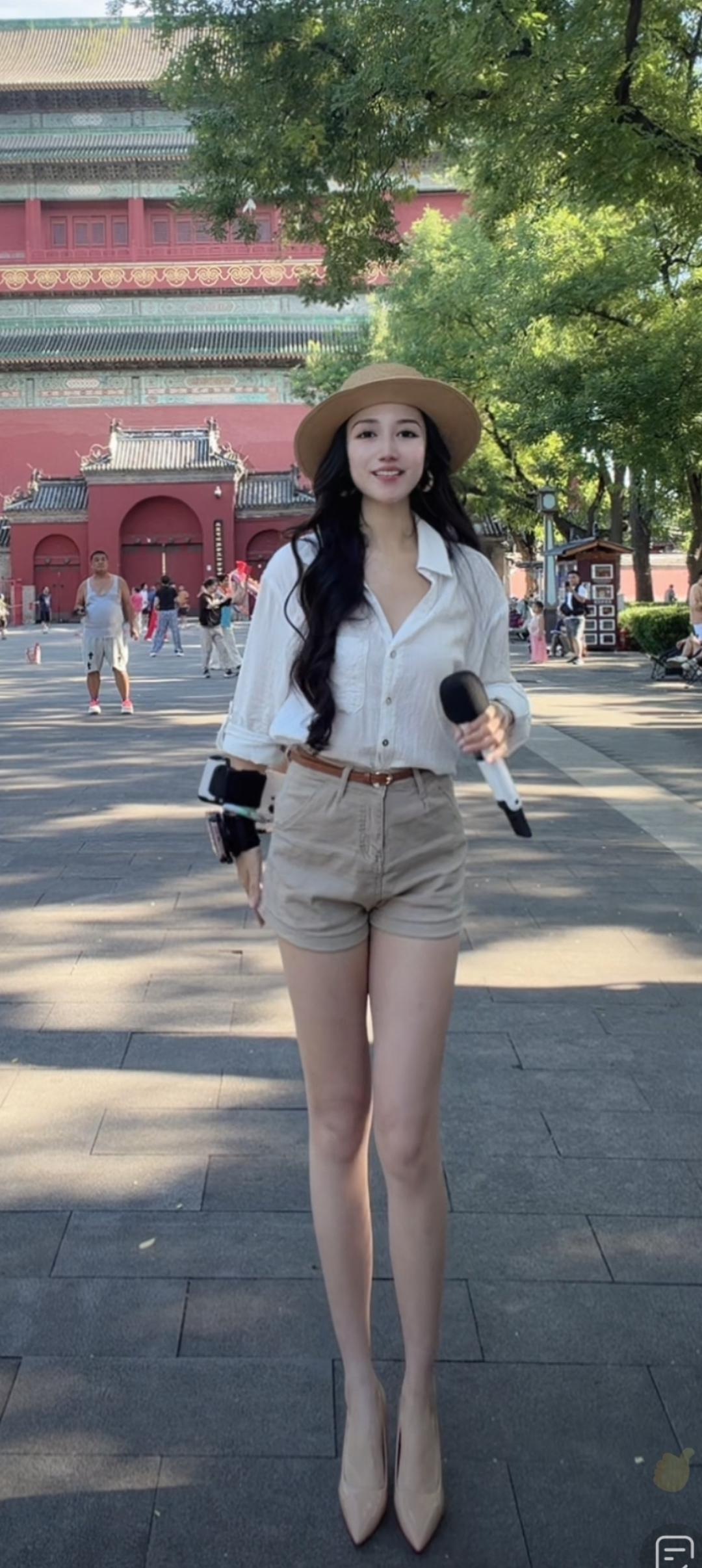 这位小姐姐在故宫前拍照呢。
