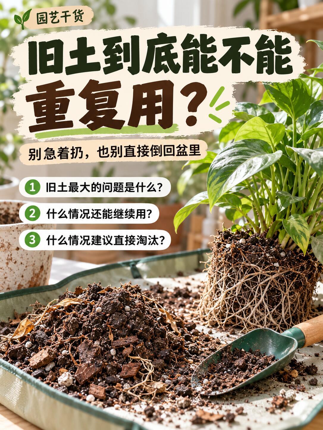 旧土到底能不能重复用旧土不是一定不能用，但也不能直接倒回盆里继续种。
判断旧土能